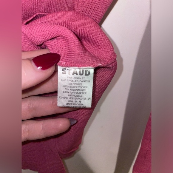 New! STAUD 💗 Celina Faux Fur Collar Rib Knit Top In Lollipop 💗 XS! SALE! - Picture 14 of 14